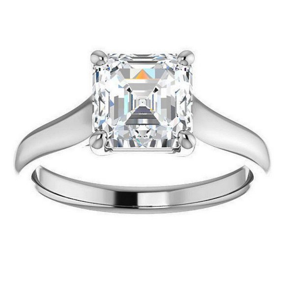 3.0Ct-8.5mm Trellis Solitaire Asscher Cut Moissanite Engagement Ring - Picture 1 of 15